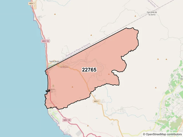 Mapa del código postal 22765, Ensenada, Baja California