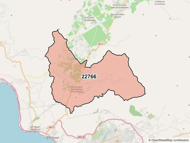 Mapa del código postal 22766, Ensenada, Baja California