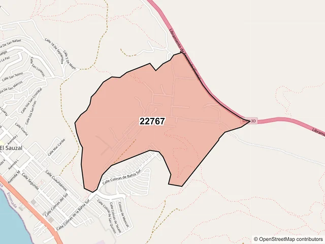 Mapa del código postal 22767, Ensenada, Baja California