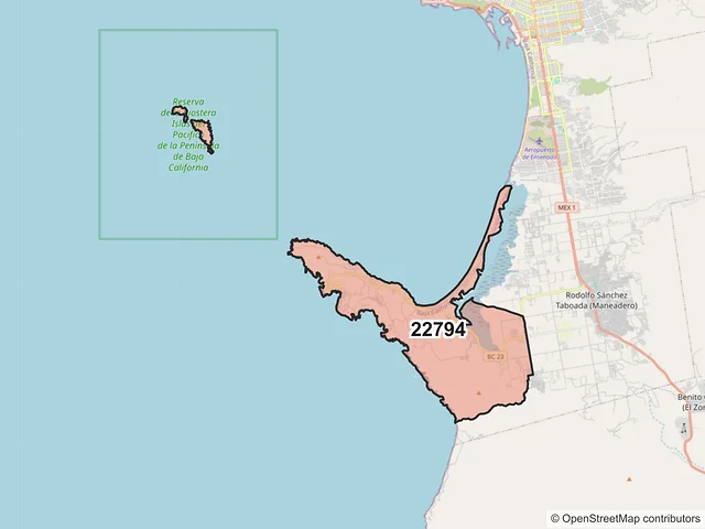 Mapa del código postal 22794, Ensenada, Baja California