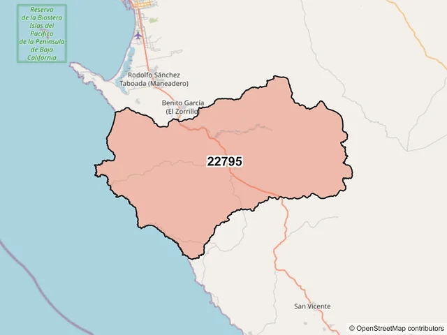 Mapa del código postal 22795, Ensenada, Baja California
