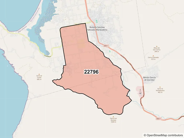 Mapa del código postal 22796, Ensenada, Baja California