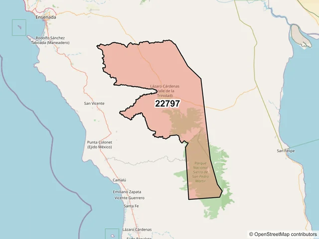 Mapa del código postal 22797, Ensenada, Baja California