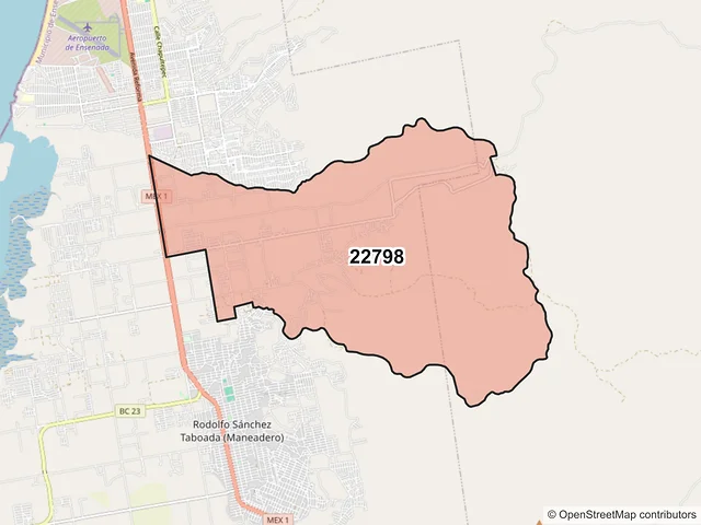 Mapa del código postal 22798, Ensenada, Baja California