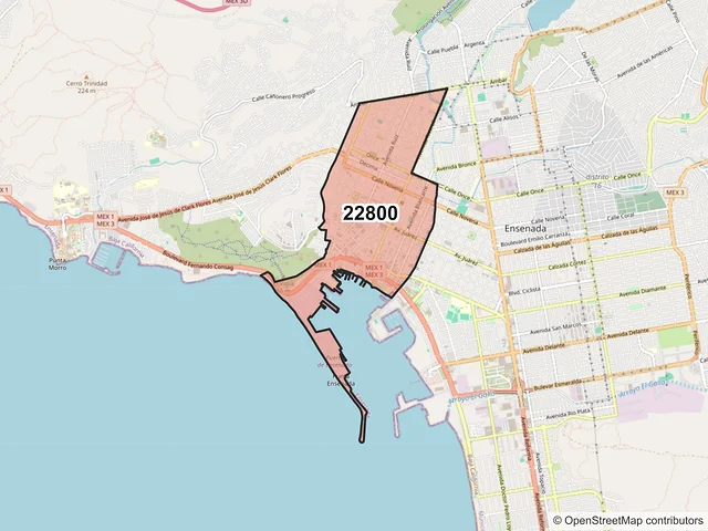 Mapa del código postal 22800, Ensenada, Baja California