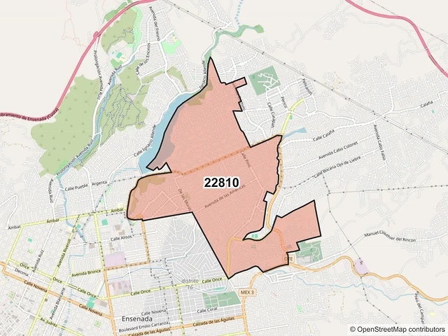 Mapa del código postal 22810, Ensenada, Baja California