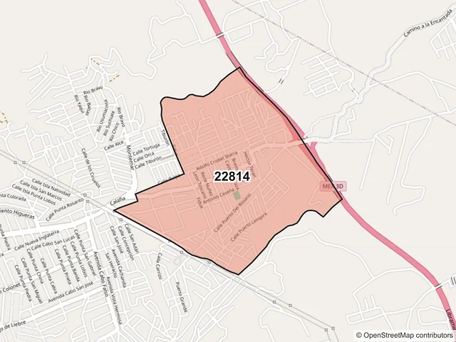 Mapa del código postal 22814, Ensenada, Baja California