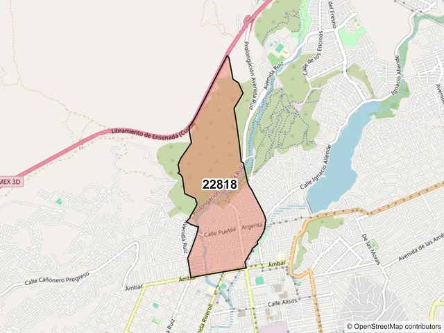 Mapa del código postal 22818, Ensenada, Baja California