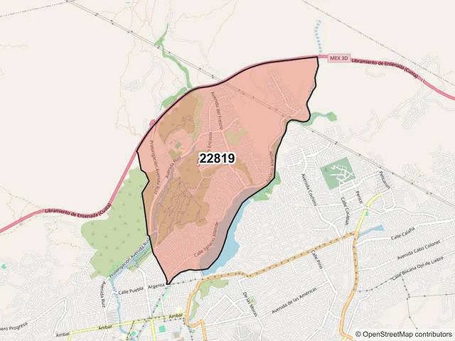Mapa del código postal 22819, Ensenada, Baja California