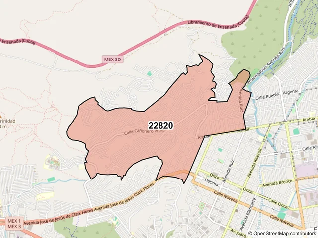 Mapa del código postal 22820, Ensenada, Baja California