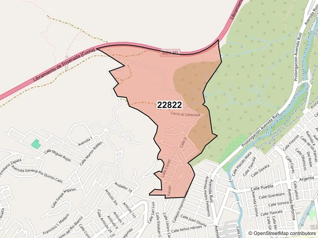 Mapa del código postal 22822, Ensenada, Baja California
