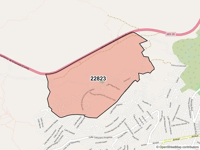 Mapa del código postal 22823, Ensenada, Baja California