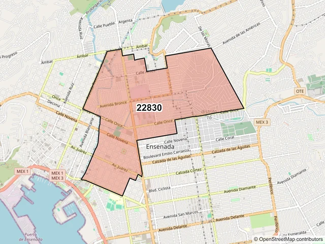 Mapa del código postal 22830, Ensenada, Baja California