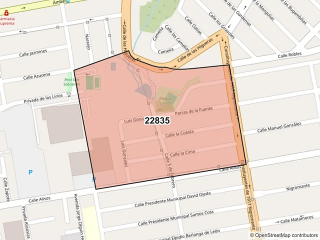 Mapa del código postal 22835, Ensenada, Baja California