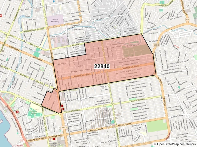 Mapa del código postal 22840, Ensenada, Baja California