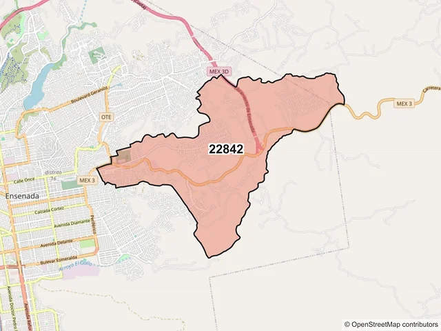 Mapa del código postal 22842, Ensenada, Baja California