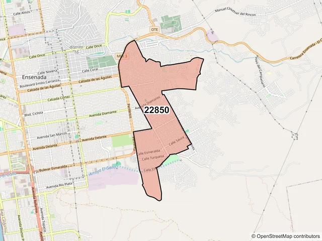 Mapa del código postal 22850, Ensenada, Baja California