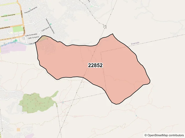 Mapa del código postal 22852, Ensenada, Baja California