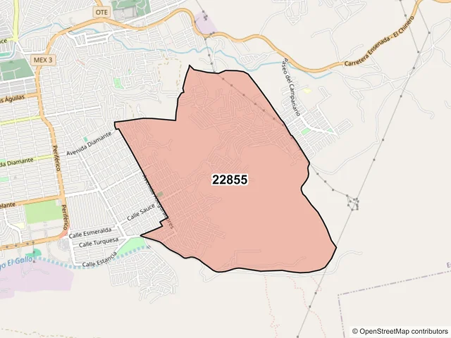 Mapa del código postal 22855, Ensenada, Baja California