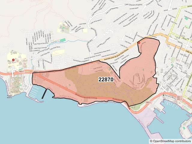Mapa del código postal 22870, Ensenada, Baja California