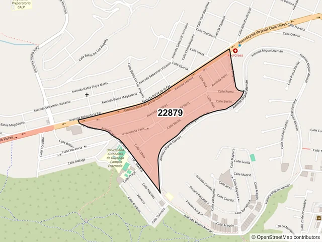 Mapa del código postal 22879, Ensenada, Baja California