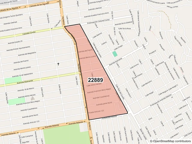 Mapa del código postal 22889, Ensenada, Baja California