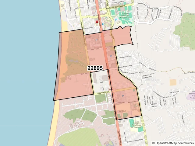 Mapa del código postal 22895, Ensenada, Baja California