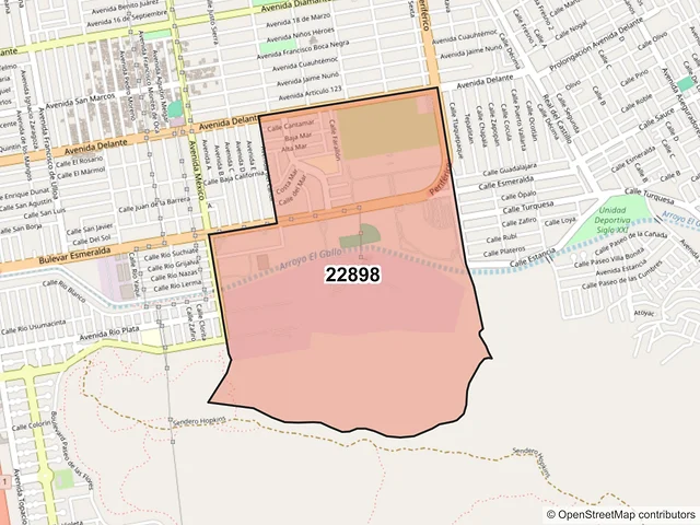 Mapa del código postal 22898, Ensenada, Baja California