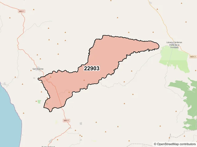 Mapa del código postal 22903, Ensenada, Baja California