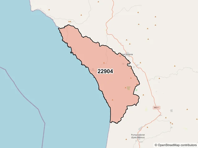 Mapa del código postal 22904, Ensenada, Baja California
