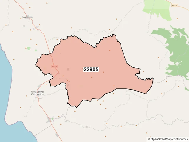 Mapa del código postal 22905, Ensenada, Baja California