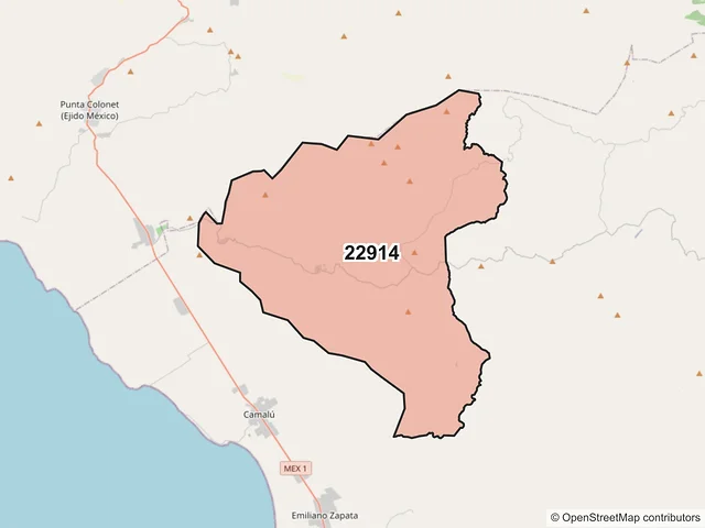Mapa del código postal 22914, San Quintín, Baja California