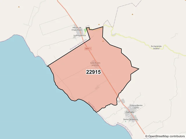 Mapa del código postal 22915, San Quintín, Baja California