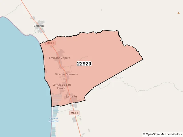 Mapa del código postal 22920, San Quintín, Baja California