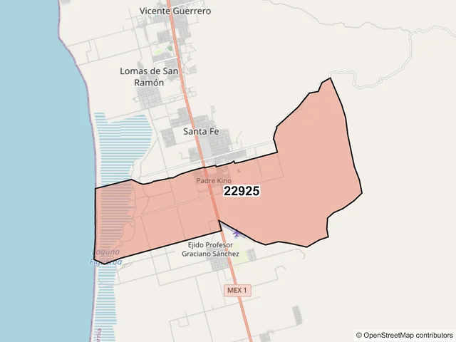 Mapa del código postal 22925, San Quintín, Baja California