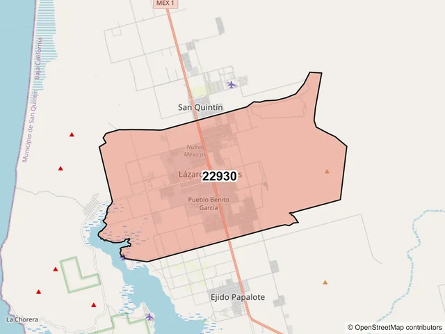 Mapa del código postal 22930, San Quintín, Baja California