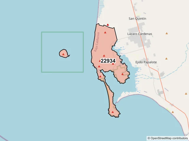 Mapa del código postal 22934, San Quintín, Baja California