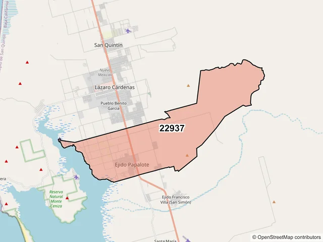Mapa del código postal 22937, San Quintín, Baja California