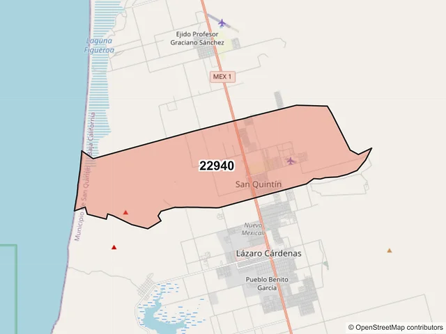 Mapa del código postal 22940, San Quintín, Baja California