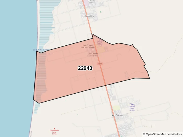 Mapa del código postal 22943, San Quintín, Baja California