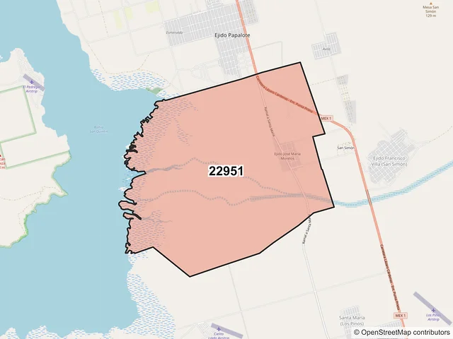 Mapa del código postal 22951, San Quintín, Baja California