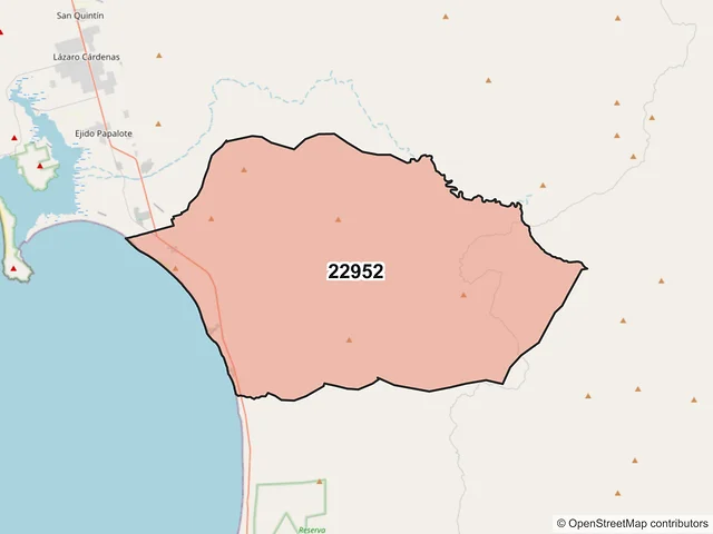 Mapa del código postal 22952, San Quintín, Baja California
