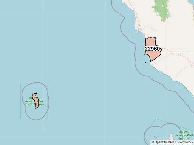 Mapa del código postal 22960, San Quintín, Baja California