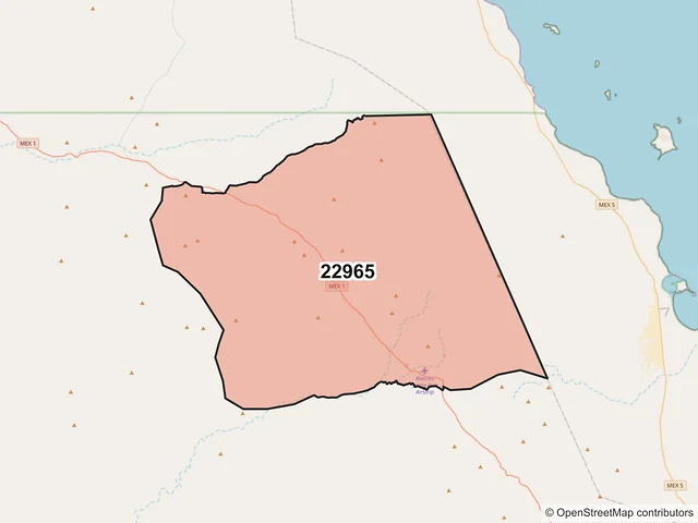 Mapa del código postal 22965, San Quintín, Baja California