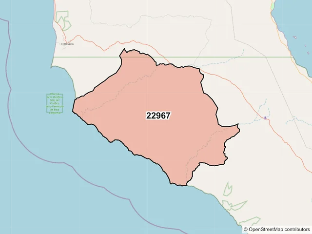 Mapa del código postal 22967, San Quintín, Baja California