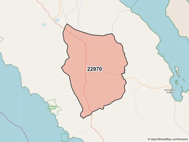 Mapa del código postal 22970, San Quintín, Baja California