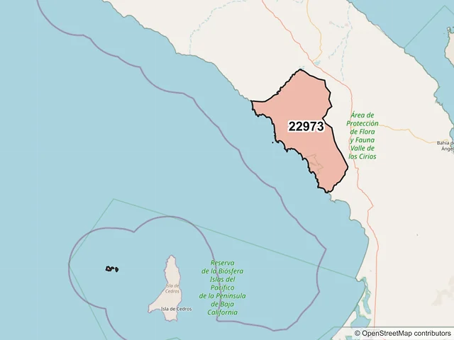 Mapa del código postal 22973, San Quintín, Baja California