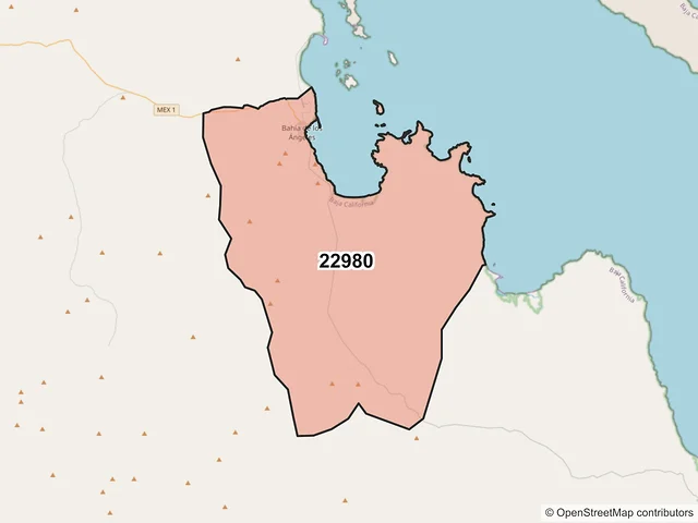 Mapa del código postal 22980, San Quintín, Baja California