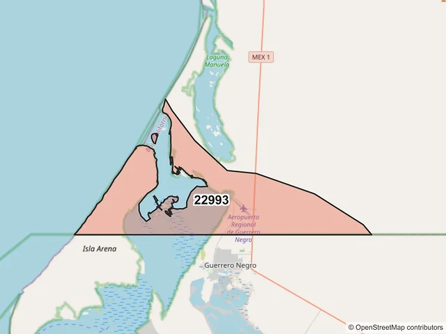 Mapa del código postal 22993, San Quintín, Baja California