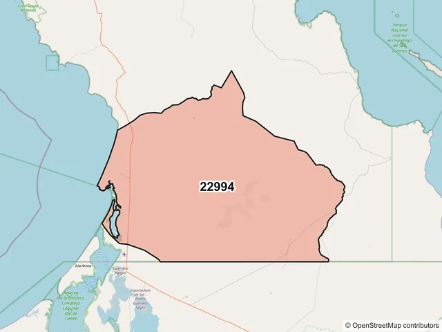 Mapa del código postal 22994, San Quintín, Baja California